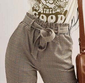 SO Highrise Paperbag Tapered Leg Pants, Brown Houndstooth